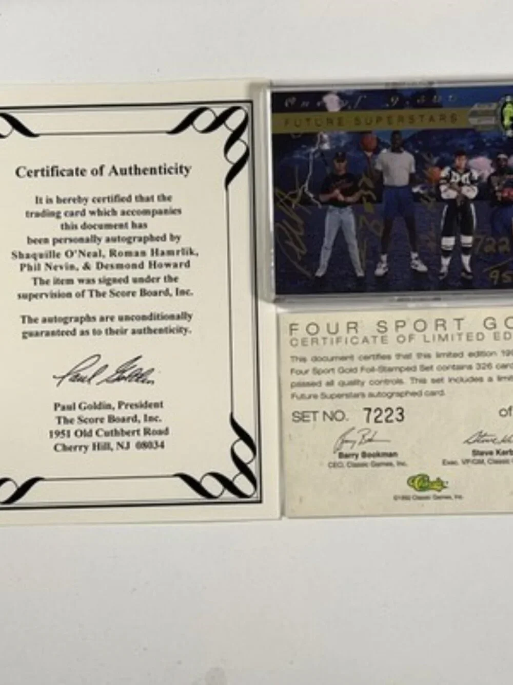 1992 Classic Four Sport Gold Foil Set Shaq Autograph 7223/9500 Wooden Box NEW